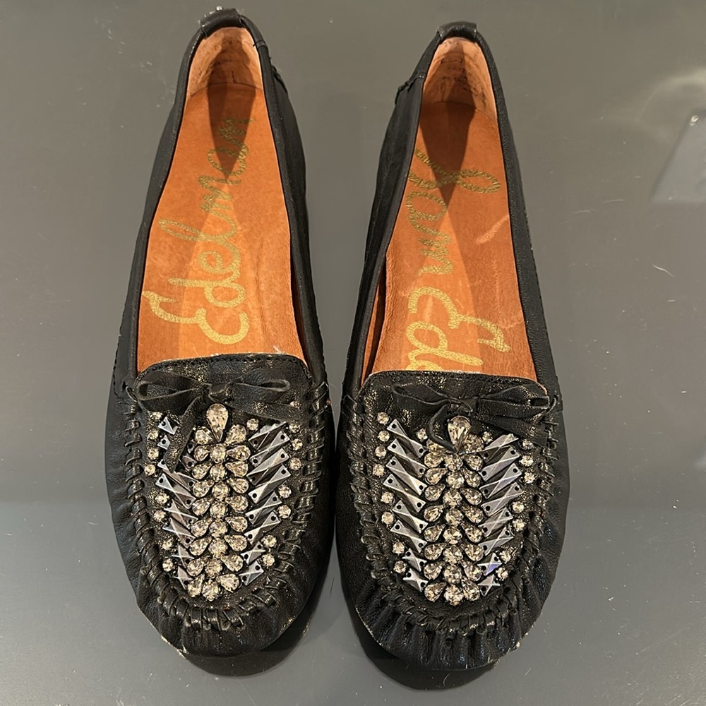 Women's Black Embellished Loafers-New (Never Worn)